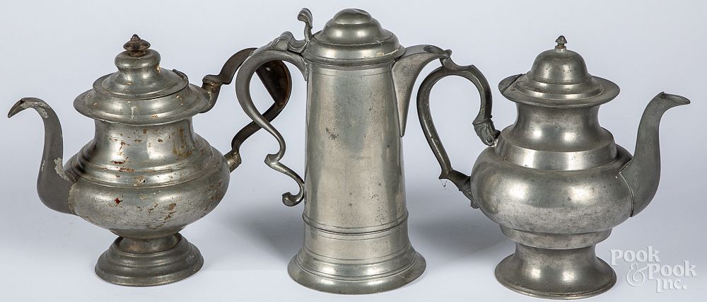 Appraisal: Two American pewter coffeepots etc Two American pewter coffeepots by