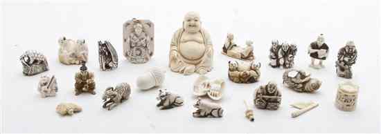 Appraisal: A Group of Twenty Carved Ivory Netsuke and Okimono containing