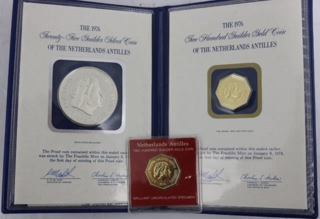 Appraisal: LOT OF NETHERLAND ANTILLES COINS TWO GUILDER GOLD COINS PROOF