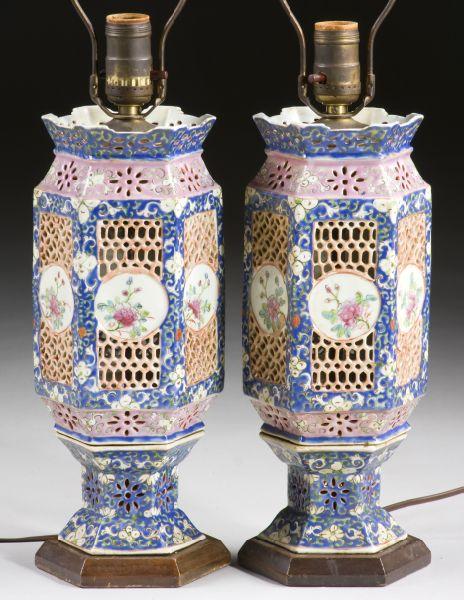 Appraisal: Pair of Chinese Porcelain Famille Rose Lanterns circa hexagonal form