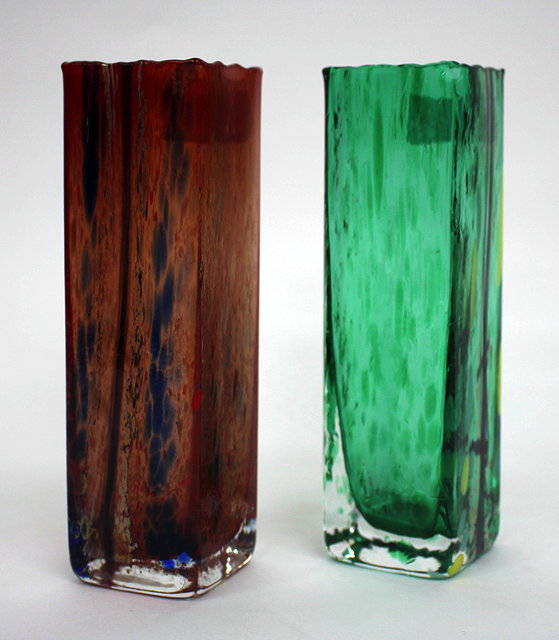 Appraisal: A CZECHOSLOVAKIAN GREEN GLASS VASE with flecked decoration by Jiri