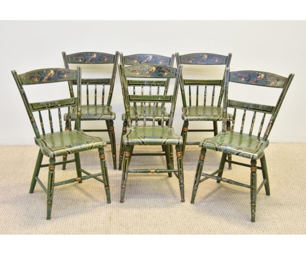 Appraisal: Set of six Pennsylvania half spindle back plank bottom chairs