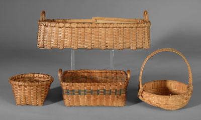 Appraisal: Four miniature baskets one rectangular probably oak split - in