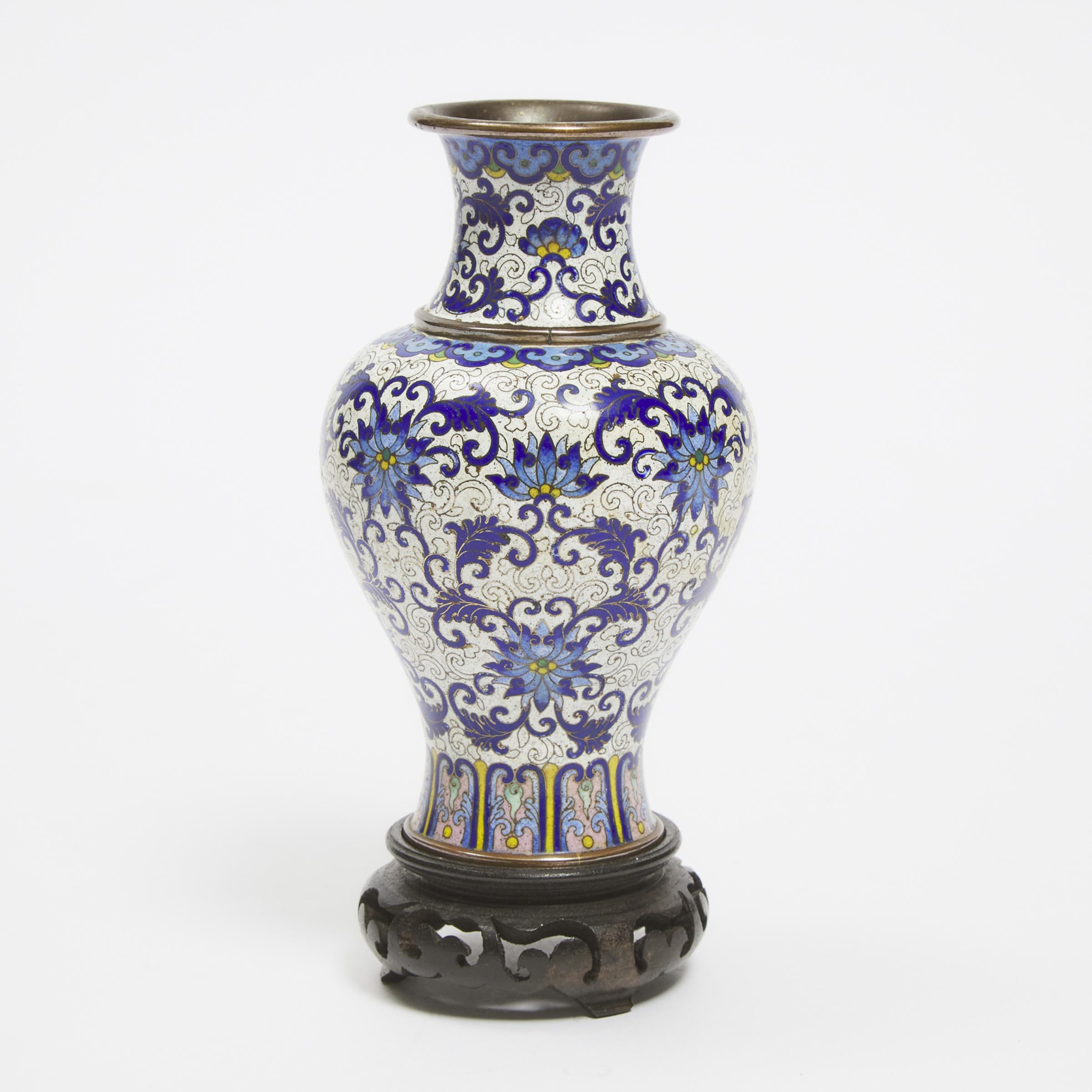 Appraisal: A Ming-Style Blue-Enameled 'Peony Scroll' Cloisonn Vase th th Century