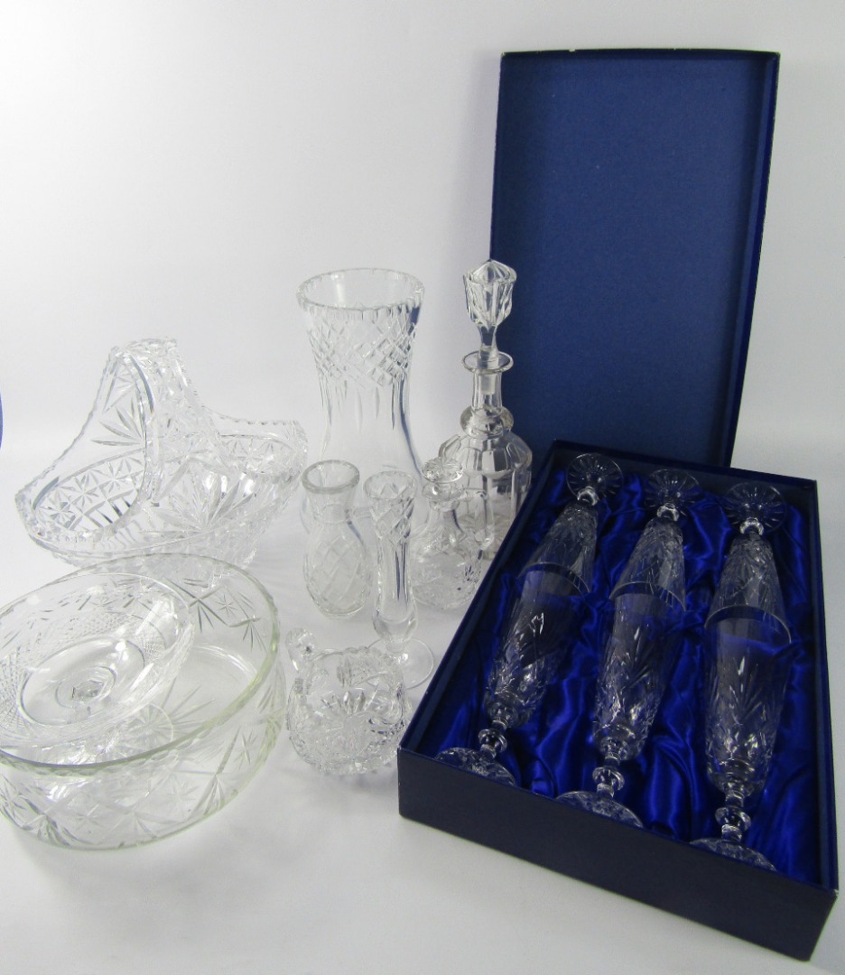 Appraisal: A set of six Royal Doulton cut glass champagne flutes