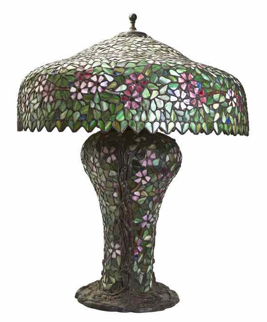 Appraisal: An American Leaded Glass Table Lamp the domed shade with