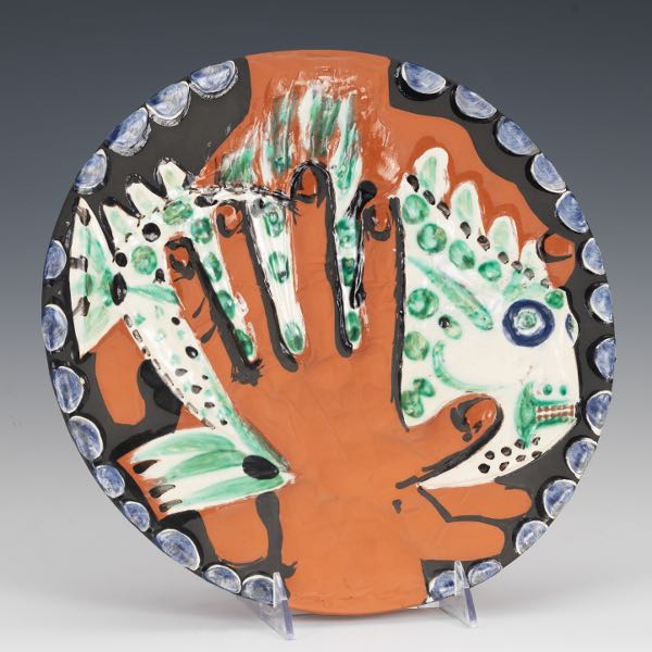 Appraisal: PABLO PICASSO SPANISH - diameter x Hands with Fish Mains