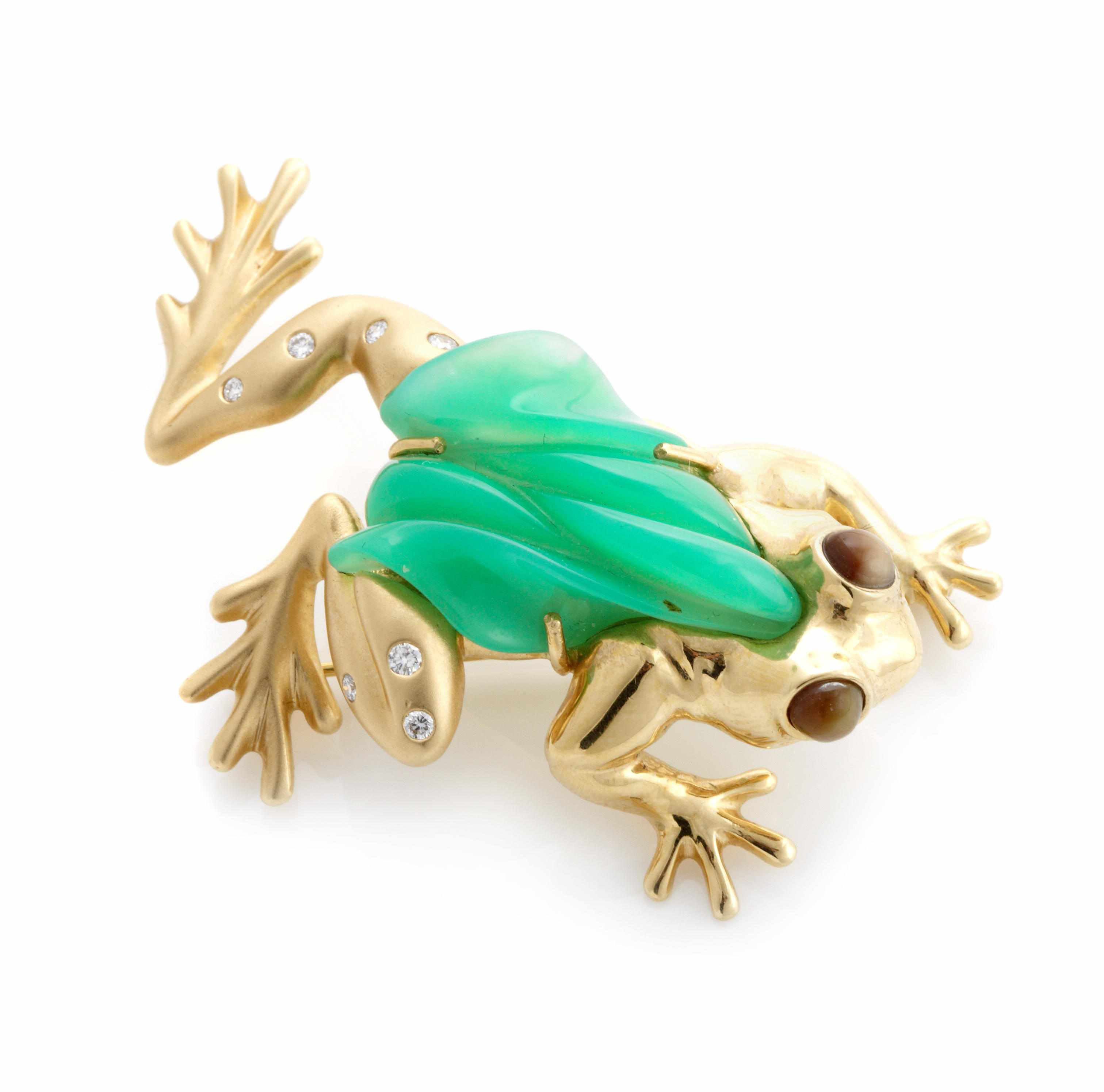 Appraisal: A gem-set diamond and k gold frog brooch dimensions approximately