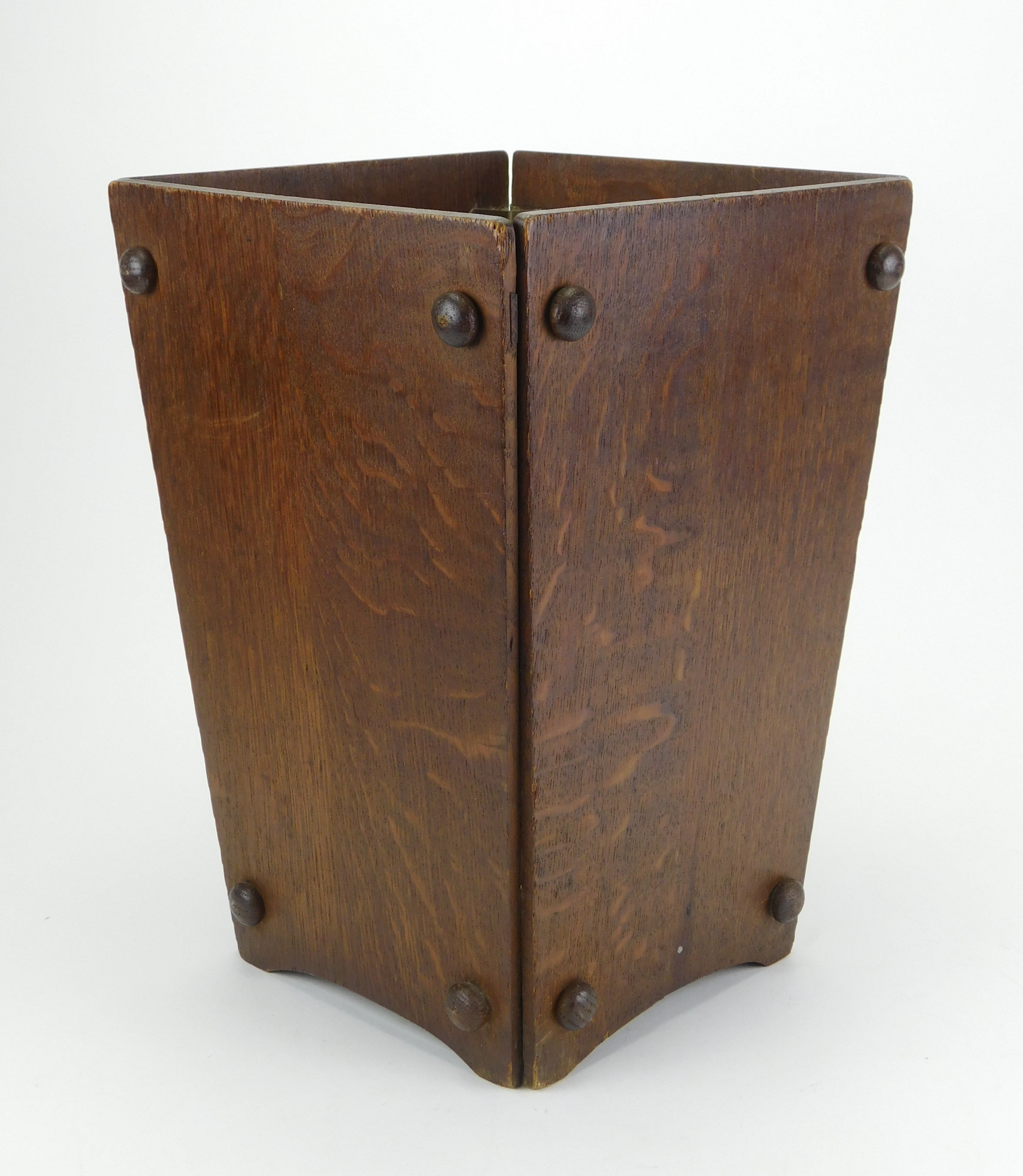 Appraisal: Mission style oak waste basket various wear one edge is