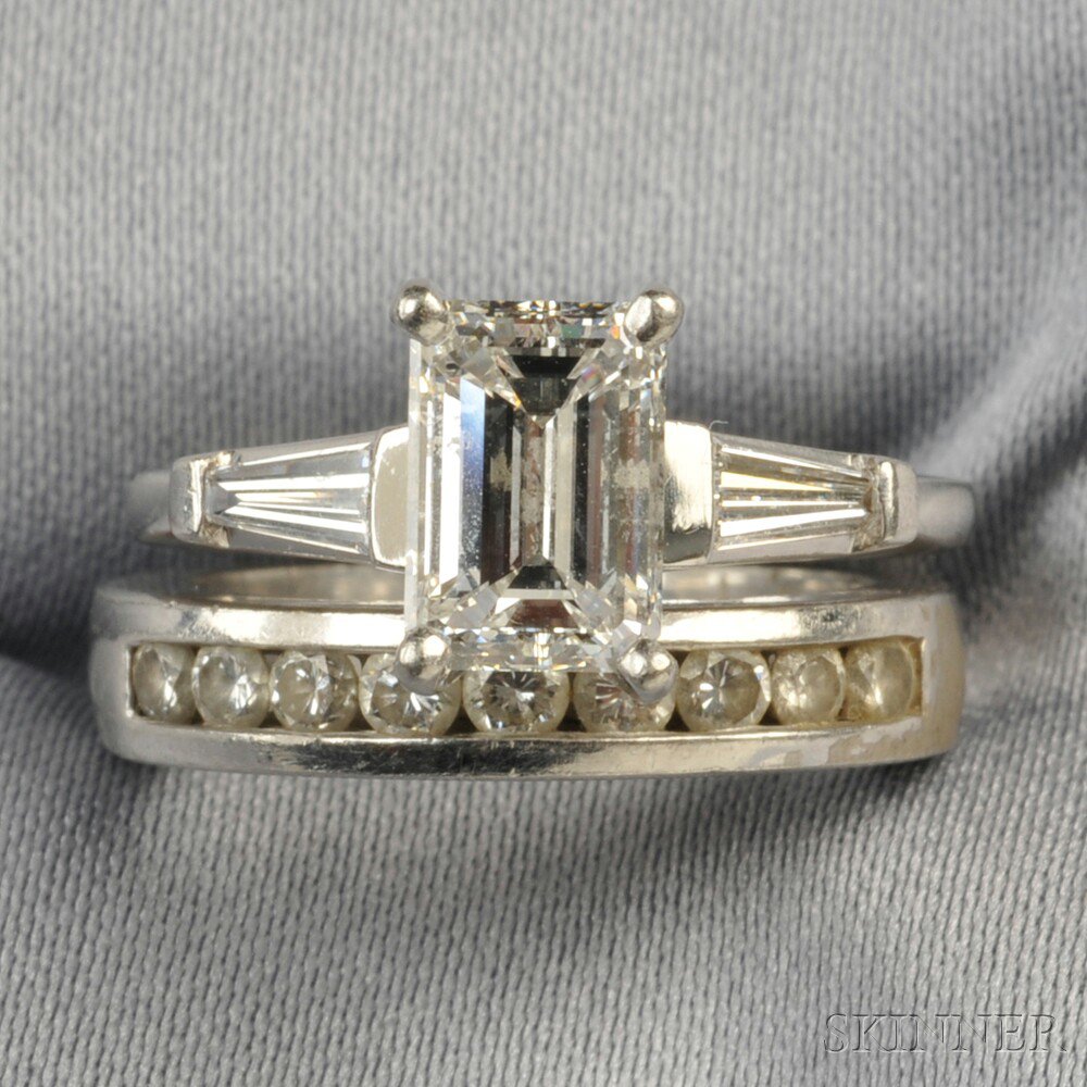 Appraisal: Platinum and Diamond Solitaire prong-set with an emerald-cut diamond weighing