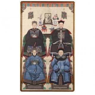 Appraisal: Chinese Ancestor Portrait of Four Relatives late th century ink