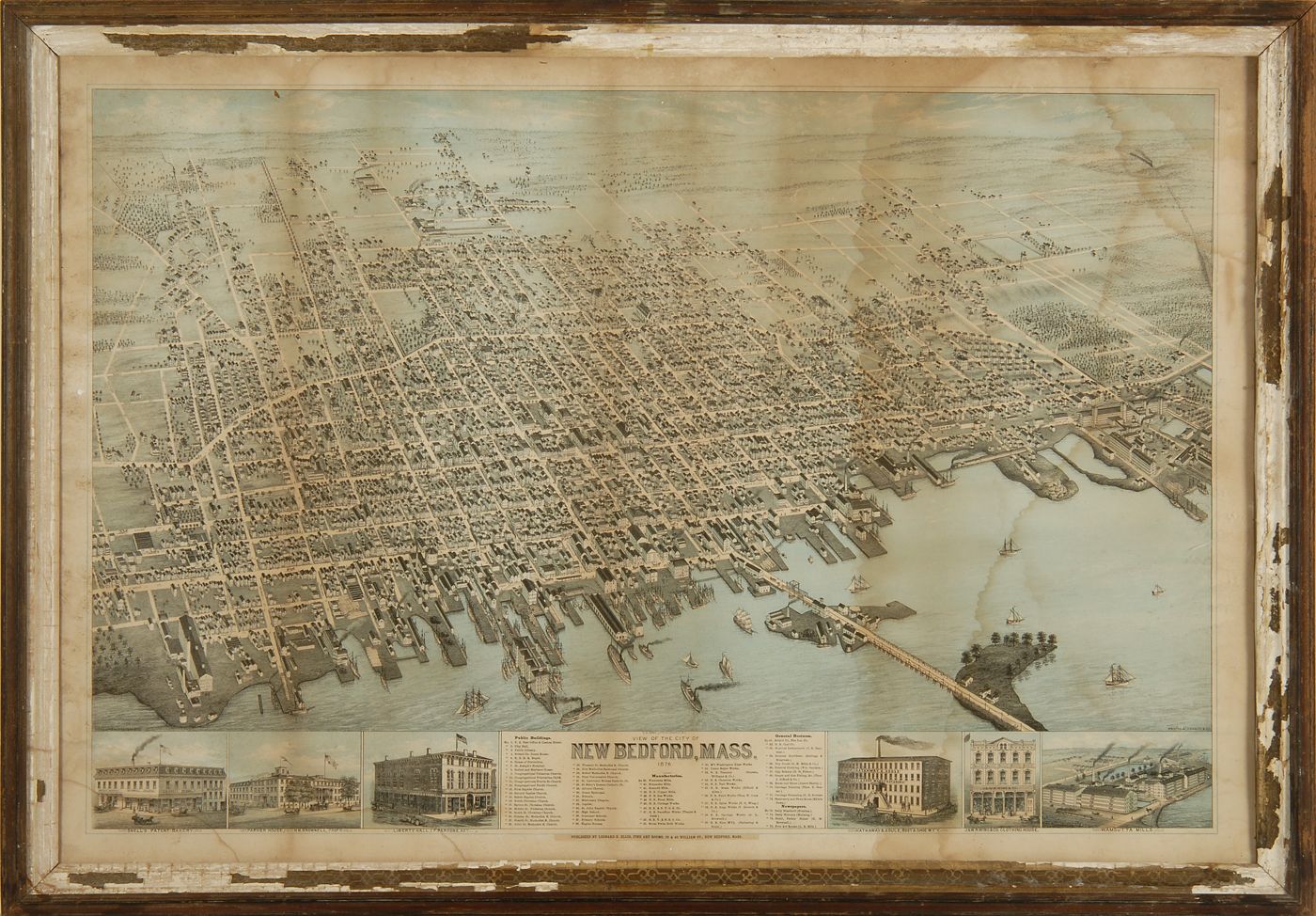 Appraisal: RARE FRAMED PRINT OF NEW BEDFORD View of the City