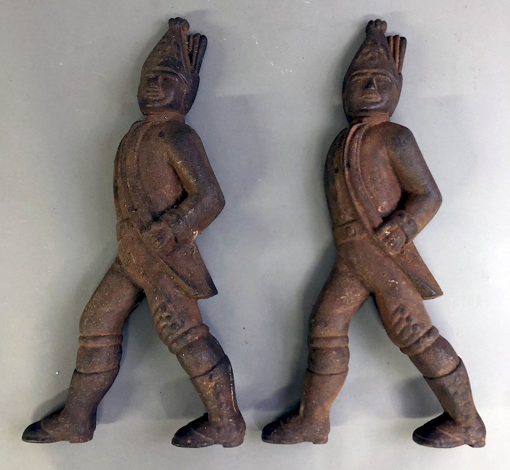 Appraisal: Pair of Cast Iron Hessian Soldier Andirons Pair of cast