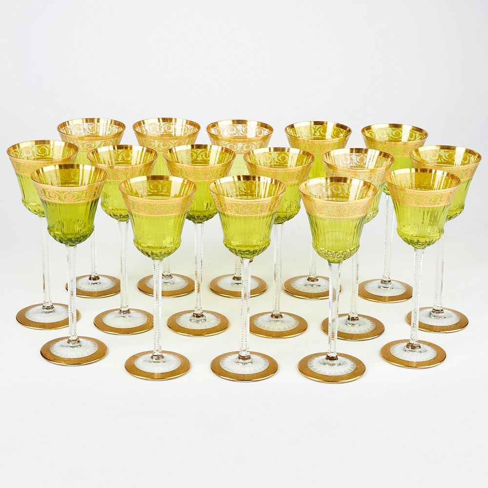 Appraisal: Set of St Louis Thistle Chartreuse Hock Glasses St Louis