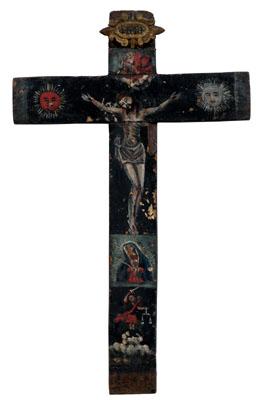 Appraisal: Spanish Colonial crucifix Christ on the cross flanked by the