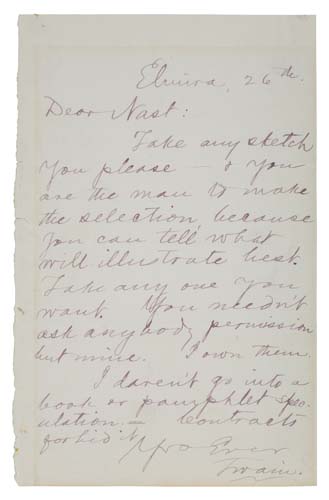 Appraisal: TO THOMAS NAST TWAIN MARK Autograph Letter Signed Twain to