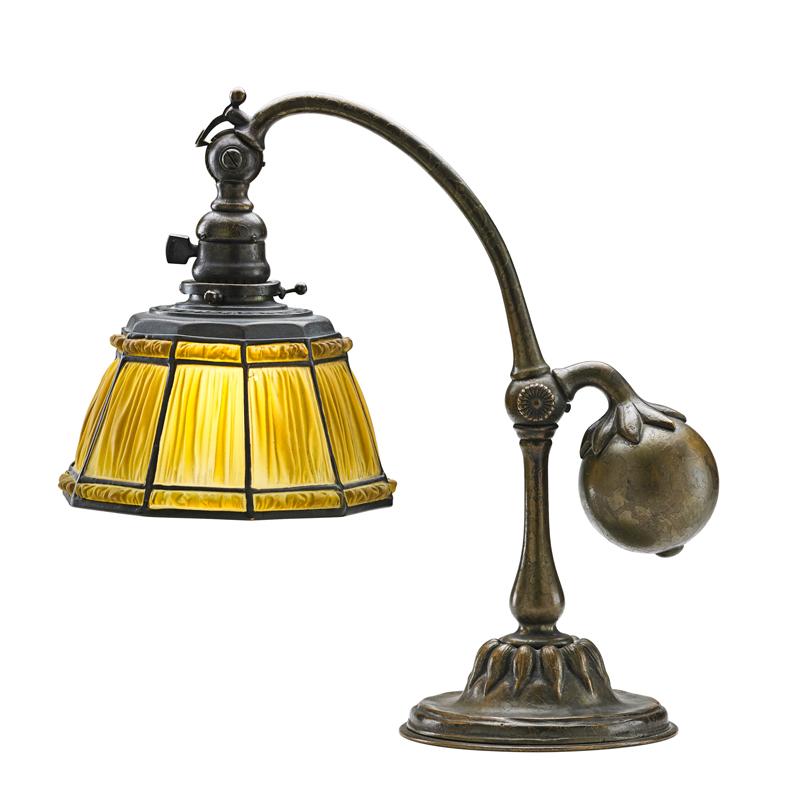 Appraisal: TIFFANY STUDIOS Linenfold counterbalance lamp TIFFANY STUDIOS Counterbalance desk lamp