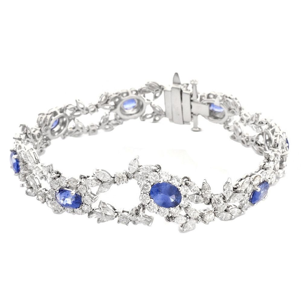 Appraisal: Diamond Sapphire and K Gold Bracelet Approx Carat TW Round