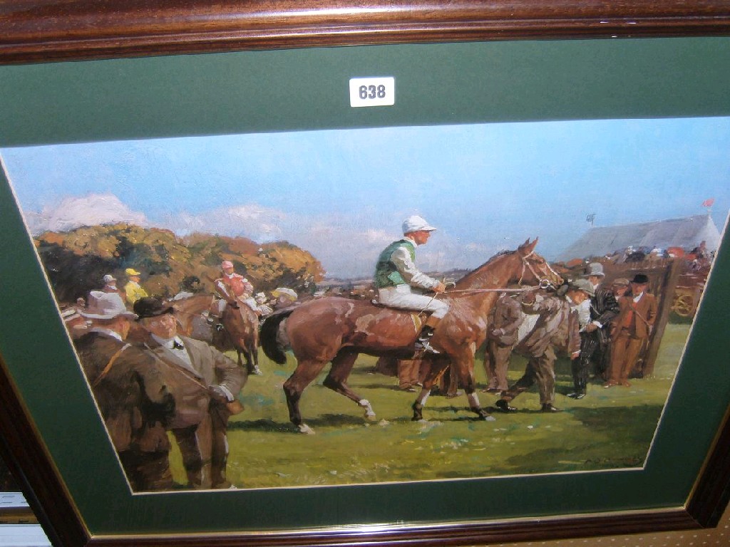 Appraisal: A colour print after A J Munnings showing a race