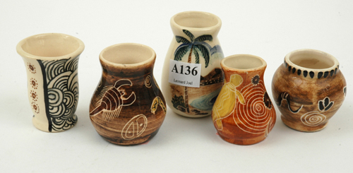 Appraisal: ESSEX WARE New South Wales circa Five ceramic miniature vases