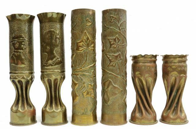 Appraisal: lot of WWI-era trench art vases fashioned from artillery shells