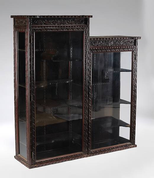 Appraisal: An export style carved hardwood double-door shodana Meiji Period Built