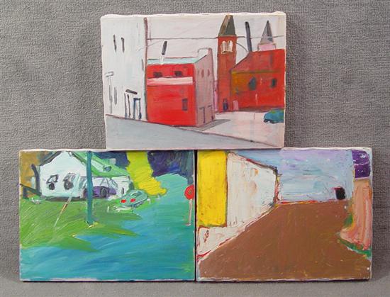 Appraisal: Ted Turner American - Three oils on canvas Abstract cityscapes