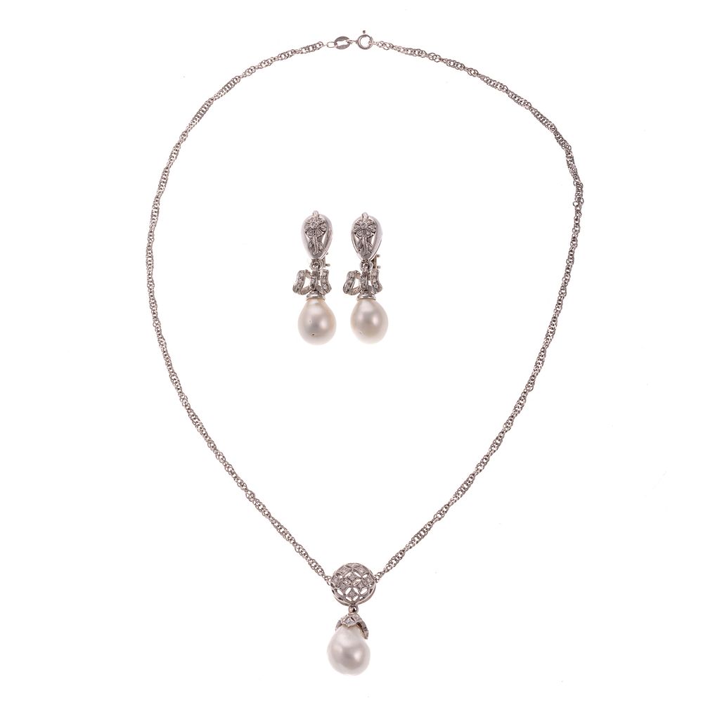 Appraisal: A Pearl Diamond Necklace Earrings in K K white gold