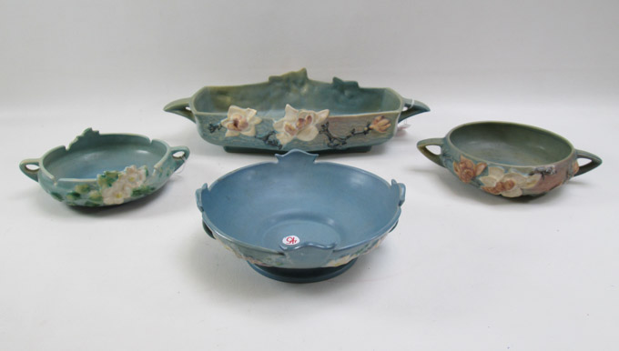 Appraisal: FOUR ROSEVILLE ART POTTERY BOWLS Cosmos bowl of - Magnolia