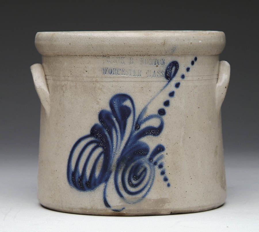 Appraisal: BLUE DECORATED NORTON STONEWARE CROCK Small crock having two side