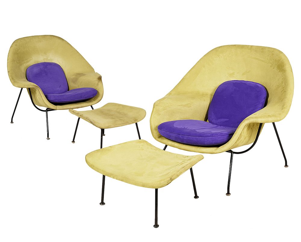 Appraisal: Knoll Womb Chairs Ottomans Knoll Womb Chairs designed by Eero