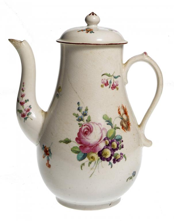 Appraisal: A DERBY COFFEE POT AND COVER of baluster shape enamelled