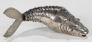 Appraisal: Continental silvered mixed metal fish the articulated body having an