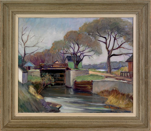 Appraisal: Robert Carlyle Barritt American b oil on canvas canal scene