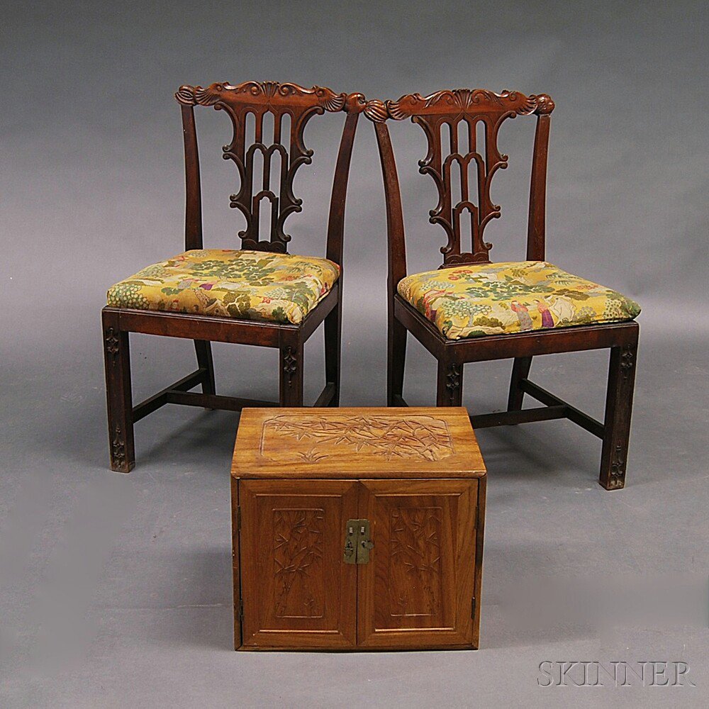 Appraisal: Pair of Chinese Export Carved Hardwood Side Chairs in the