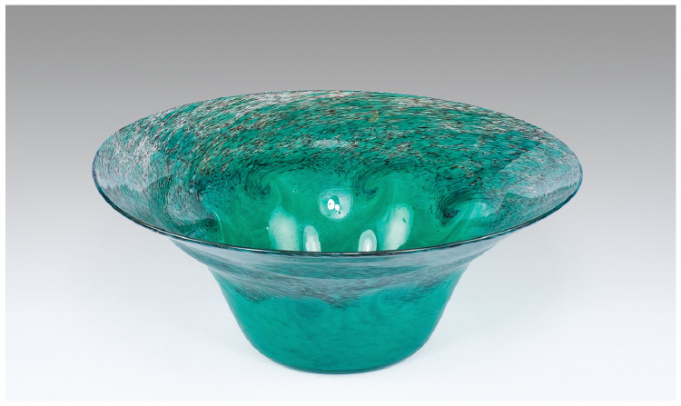 Appraisal: Green Strathearn Studio Glass Bowl Flared Rim Marbled Green Base