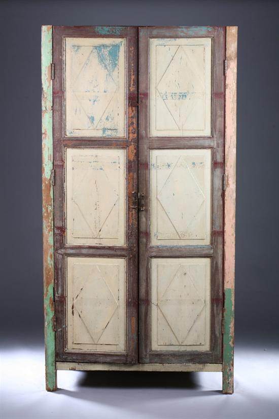 Appraisal: MEXICAN PAINTED TWO-DOOR COUNTRY CUPBOARD th century with wrought-iron pulls