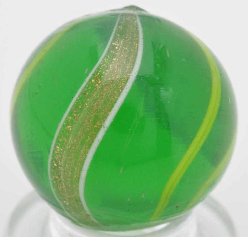 Appraisal: Green Translucent Banded Lutz Marble Description Green translucent base with