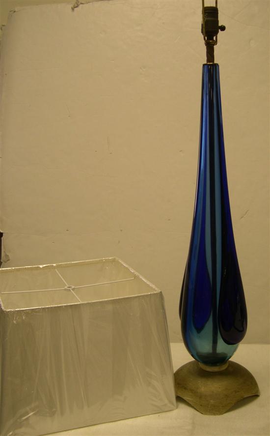 Appraisal: Murano blue tapering glass lamp on wood base '' h