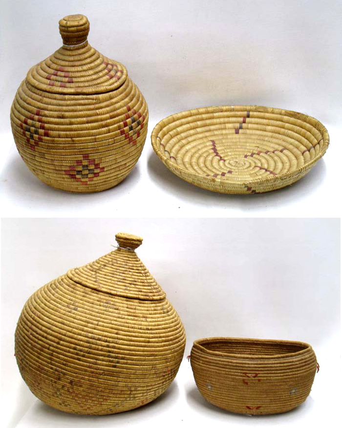 Appraisal: FOUR NATIVE AMERICAN ESKIMO BASKETRY ITEMS two lidded baskets one