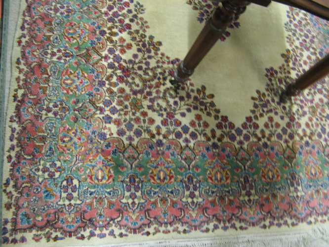 Appraisal: PERSIAN KERMAN CARPET Kerman province southeastern Iran floral medallion design