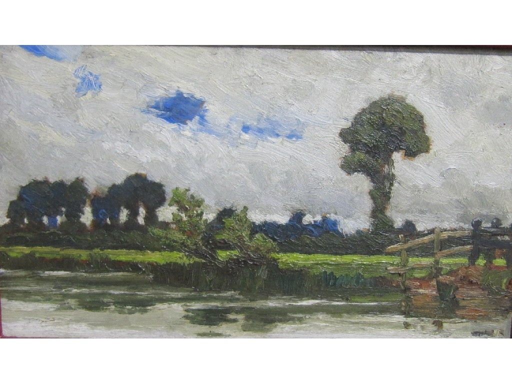 Appraisal: Oil on board river scene unsigned