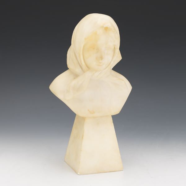 Appraisal: CARVED ALABASTER GIRL WEARING HEAD SCARF BUST x x Nicely