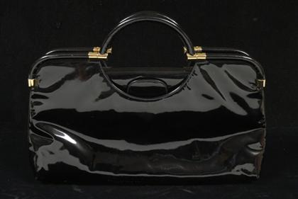 Appraisal: Judith Leiber black patent leather purse Large rectangular top-handled purse