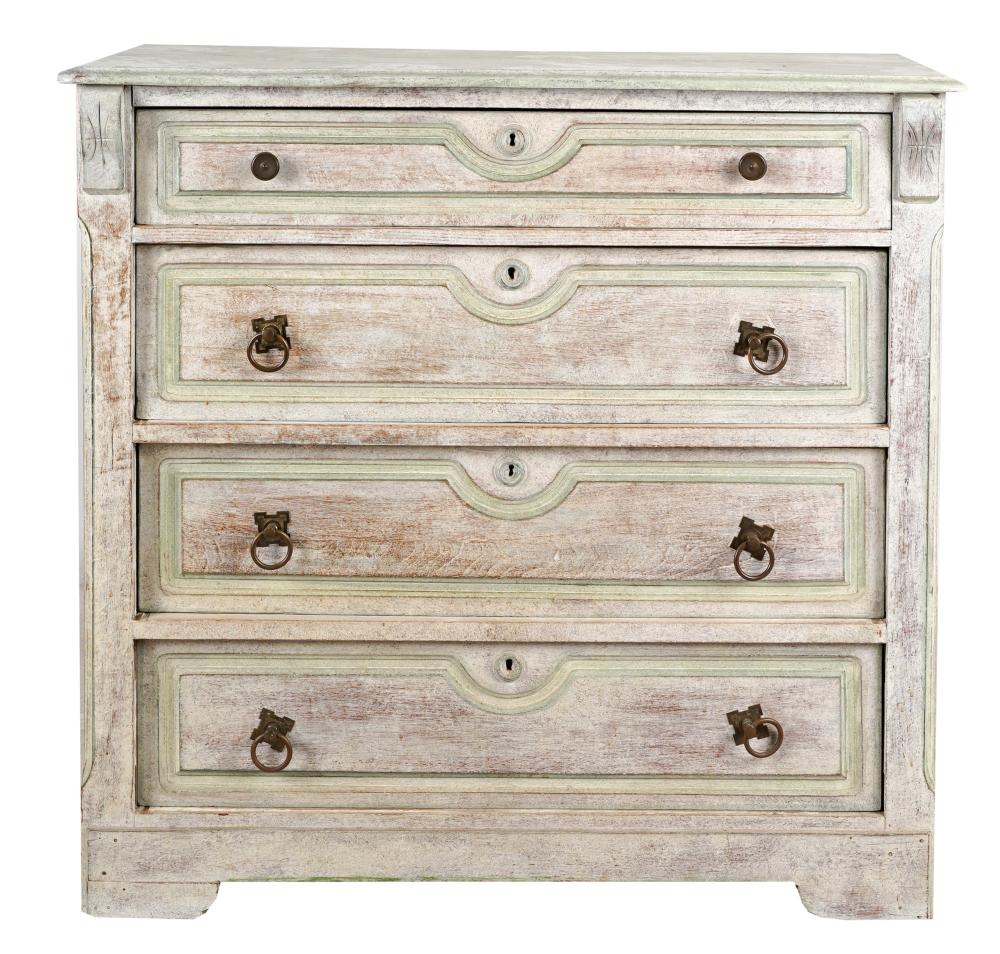 Appraisal: PAINTED CHEST OF DRAWERS th century in green the top