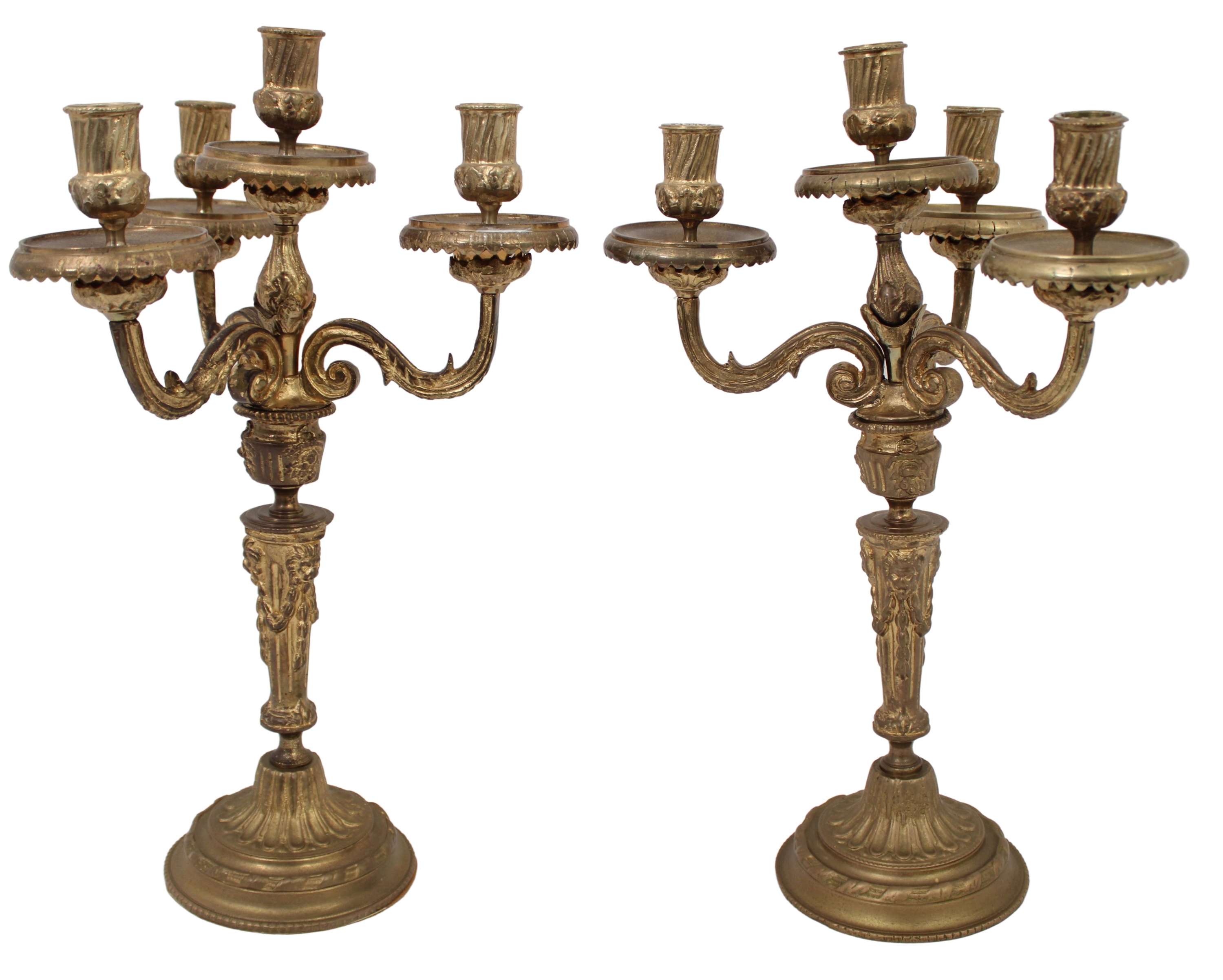 Appraisal: Pair of French gilt bronze candelabra H