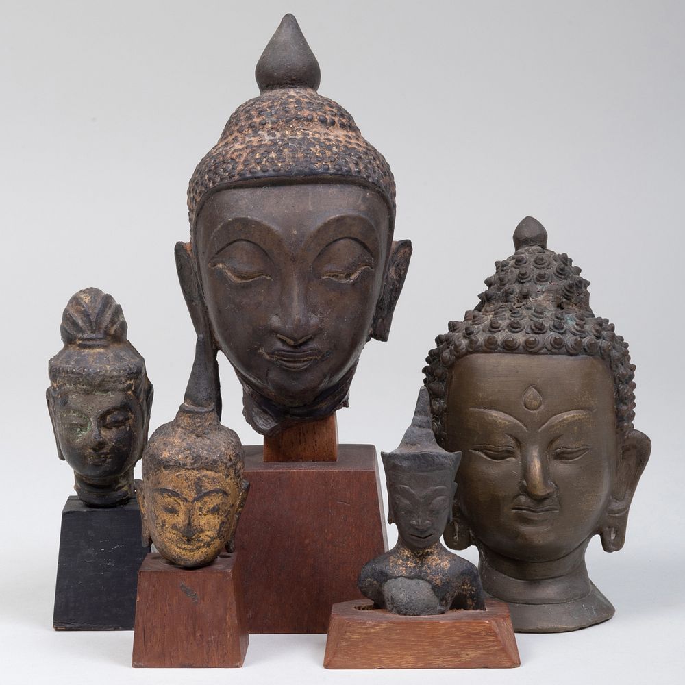 Appraisal: Group of Five Thai Heads of Buddha Four mounted on