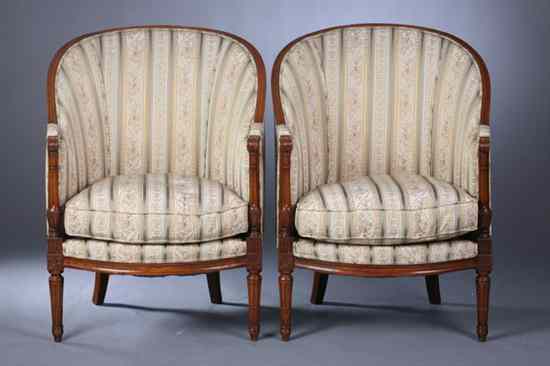 Appraisal: PAIR LOUIS XVI FRUITWOOD BERG RES th century Curved crest