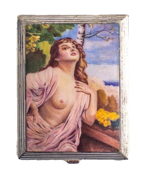 Appraisal: An Austrian rectangular cigarette case the cover depicting a semi