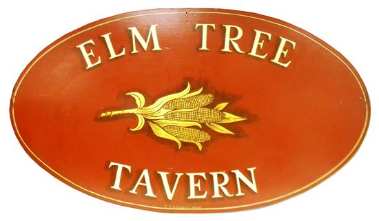 Appraisal: Tavern sign Elm Tree Tavern oversized oval sign reproduction hand